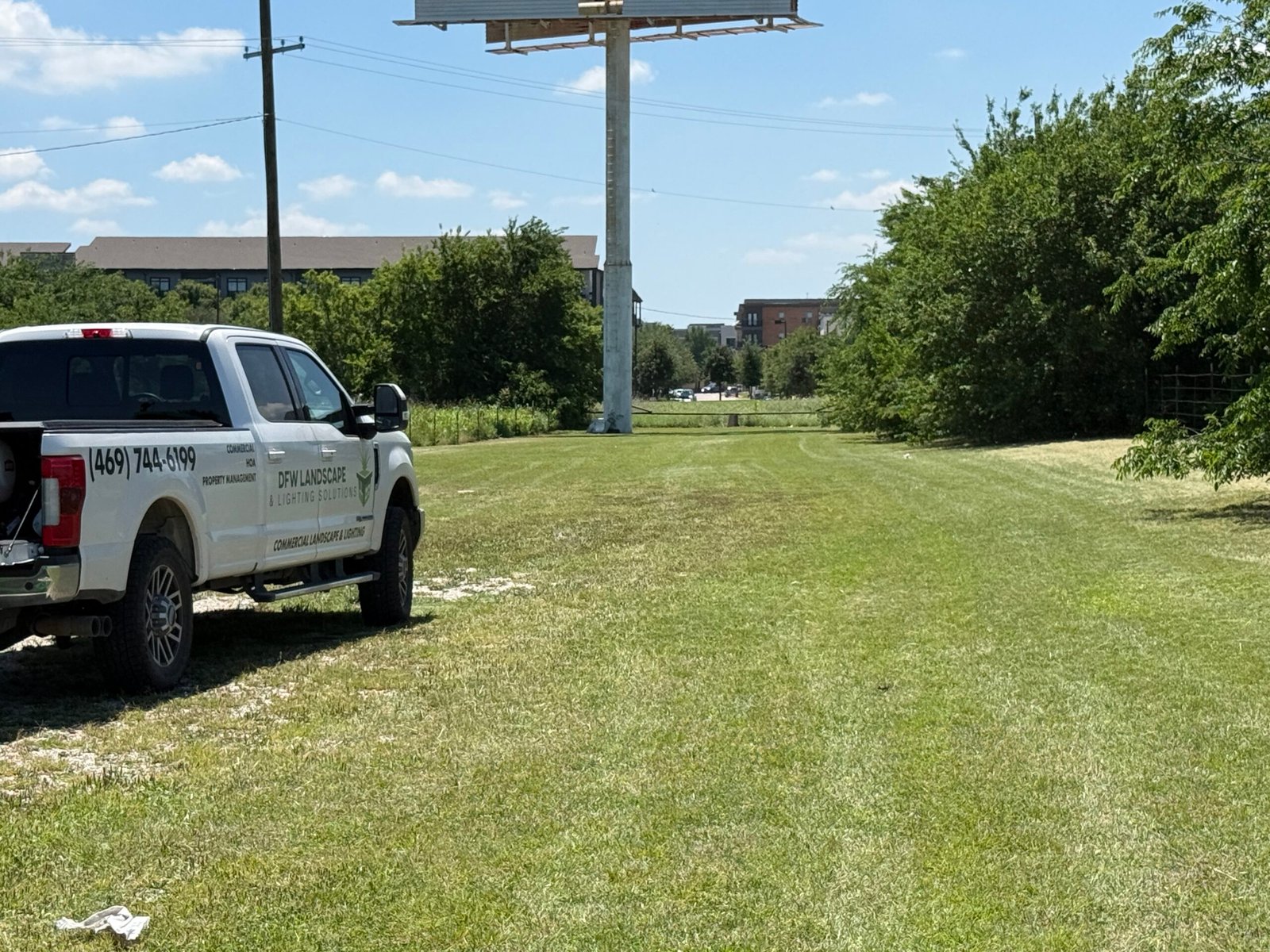 Freshly mowed grass at a commercial property
